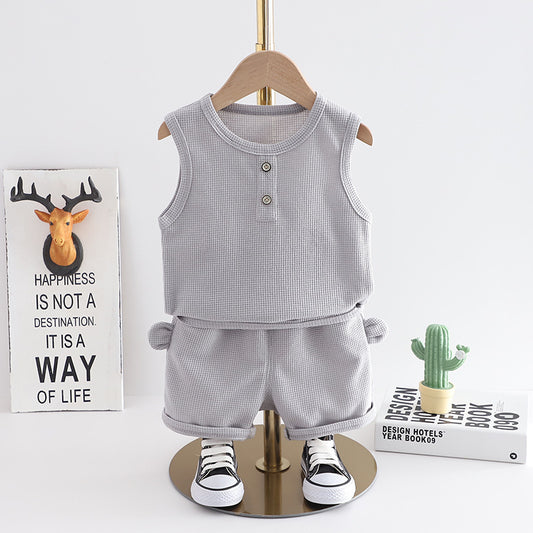 Western Style Little Boy Clothes Children Baby Summer Clothing Sleeveless Two-piece Suit