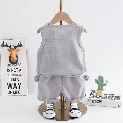 Western Style Little Boy Clothes Children Baby Summer Clothing Sleeveless Two-piece Suit